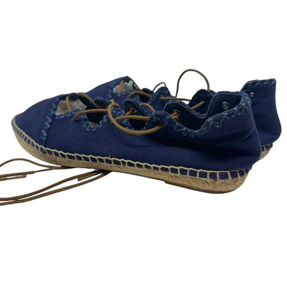 Tory Burch Sonoma Gillie Espadrille Navy‎ Blue Canvas Lace Up Flats Size US 7 - Picture 7 of 14